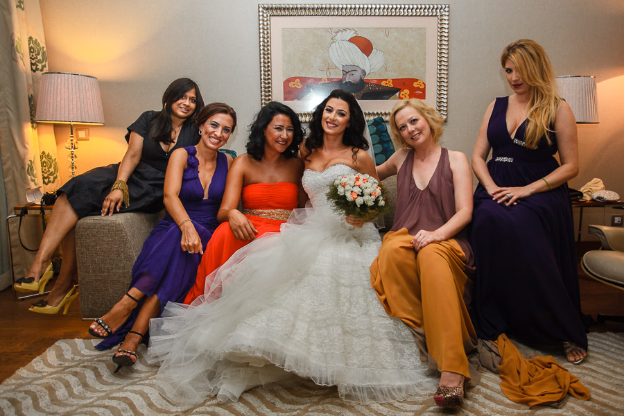 Bride and bridesmaids at destination wedding in Turkey, Hilton Dalaman