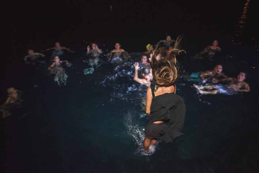 guests jump to water at Bodrum Wedding