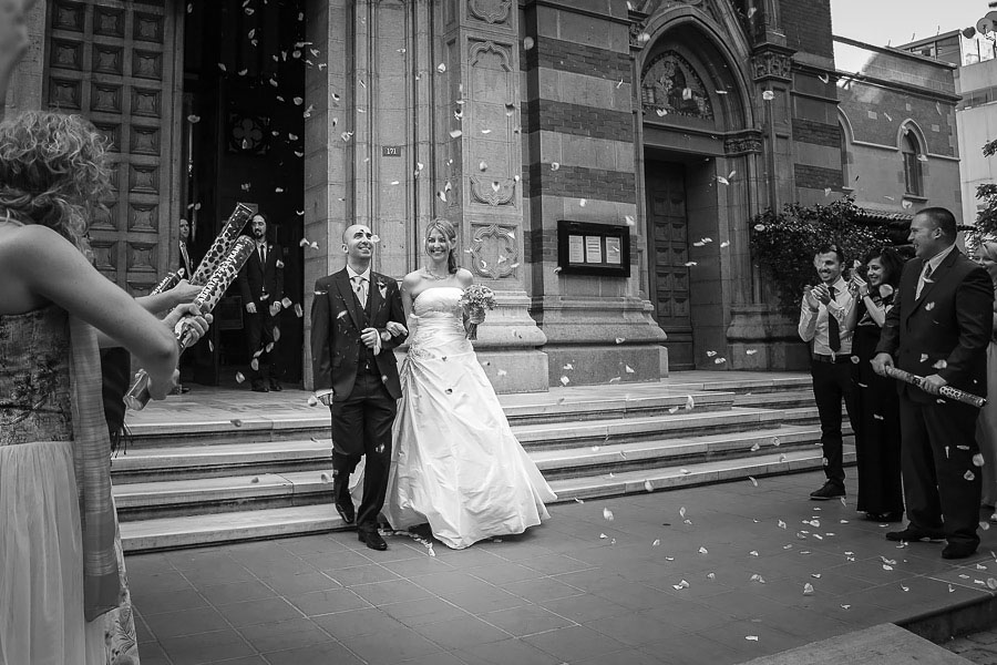 Bride and groom leaving st antoine church