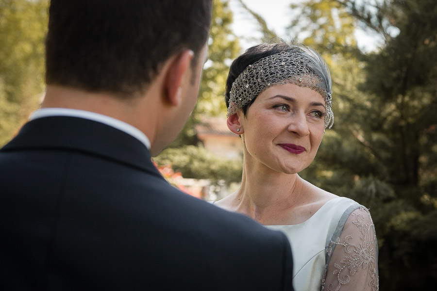 bride getting emotional at Casa Lavanda wedding