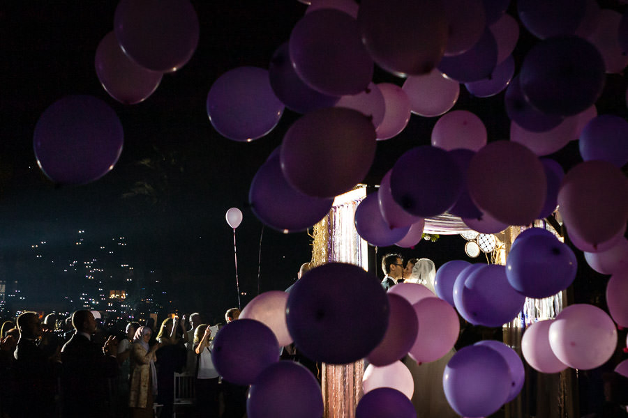 balloons being released in the air at Faruk Ilgaz wedding veremony