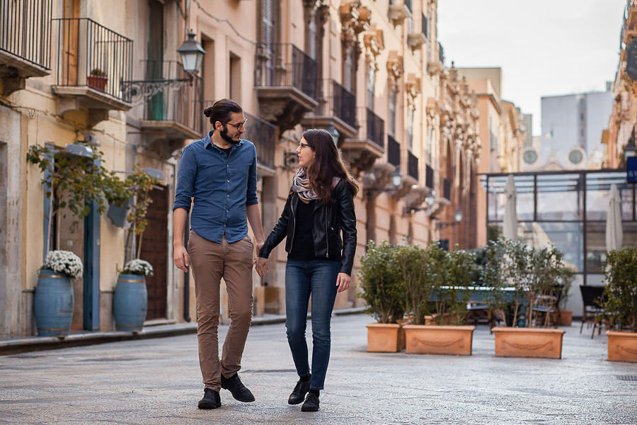 couple on streets of trapani sicily