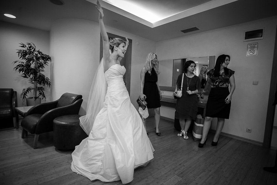 Bride welcomes her friends at the waiting room