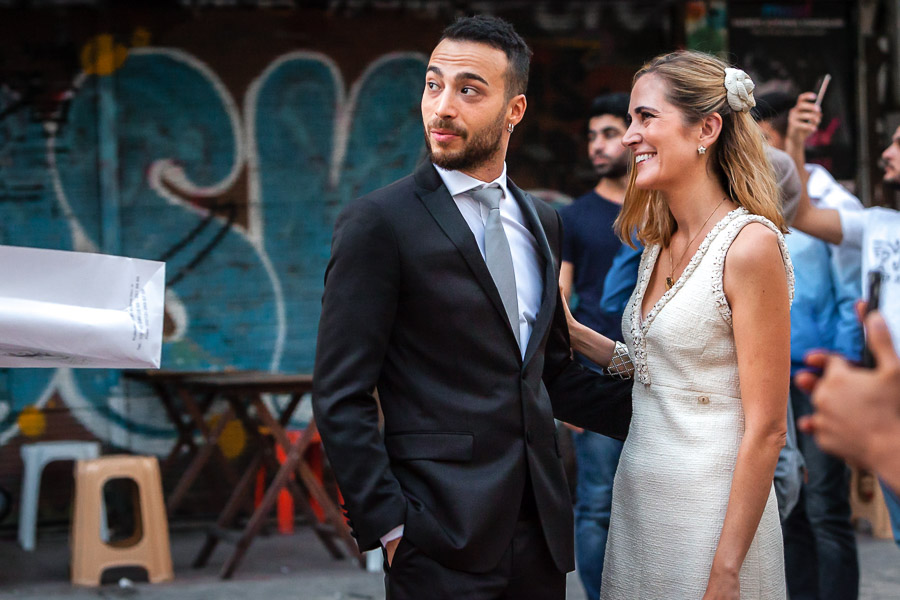 bride and groom on streets