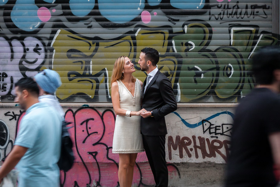 galata wedding photos on street with graffiti