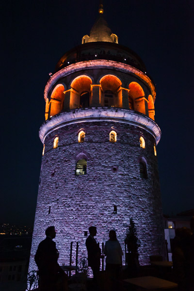 silhouettes against galata tower