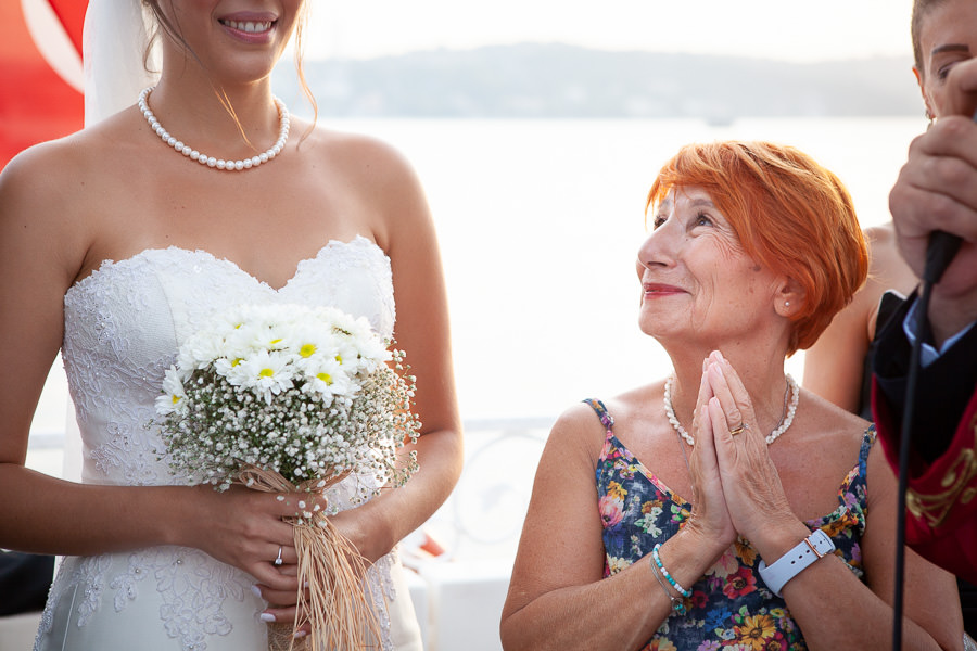 emotional guest at cruise boat wedding on bosphorus