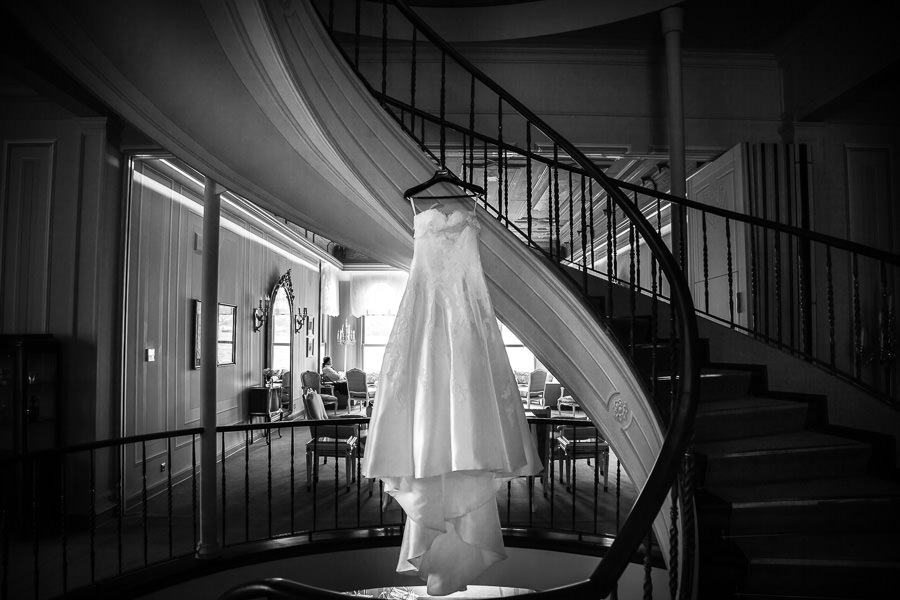 wedding dress hanging off the stairs at Bosphorus Palace hotel